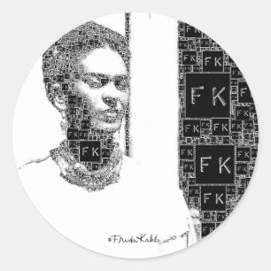 Adesivo Redondo Retrato preto e branco de Frida Kahlo