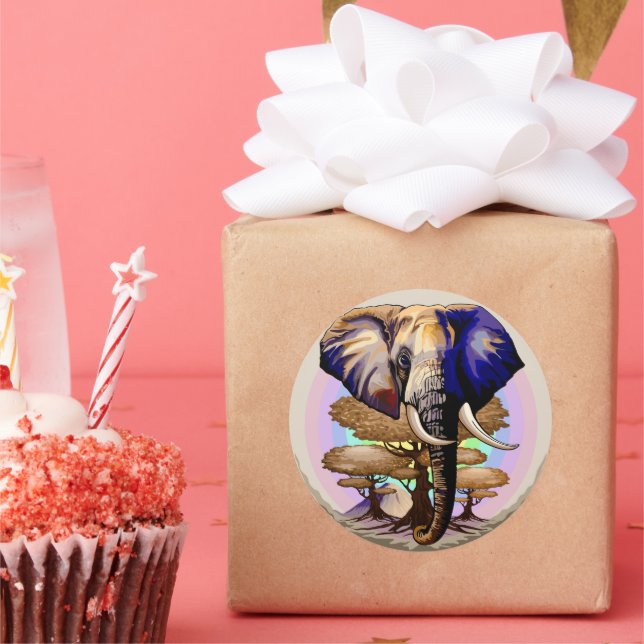 Adesivo Redondo Retrato Surreal do Elefante Africano (Festa)