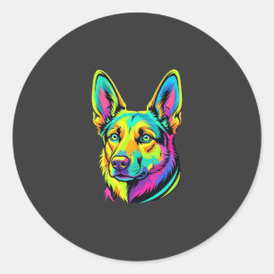 Adesivo Redondo Retrato Vetorial Colorido de Cachorro Neon