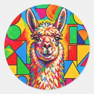 Adesivo Redondo Retrato Vibrante de Llama em Pop Art