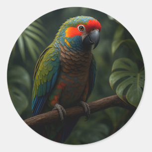 Adesivo Redondo Retrato Vibrante de Papagaio Tropical na Selva