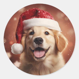 Adesivo Redondo Retriever de ouros em Santa Hat
