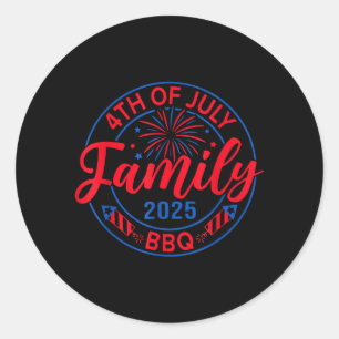 Adesivo Redondo Retro 4 de Julho Churrasco Familiar 2025 Família P