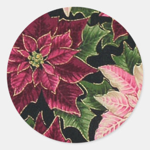 Adesivo Redondo Retro 50s Poinsettia Burgundy Rosa