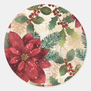 Adesivo Redondo Retro 50s Poinsettia Vermelho Verde Creme