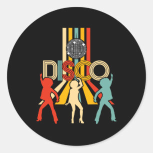 Adesivo Redondo Retro 70s Disco Oferece Bola de Disco de Dança de