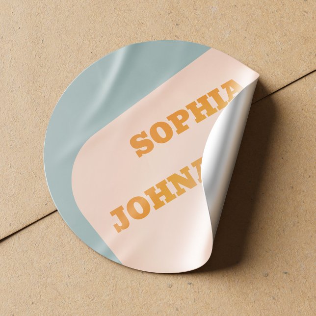 Adesivo Redondo Retro 70s groovy dusty blue orange wedding (Criador carregado)