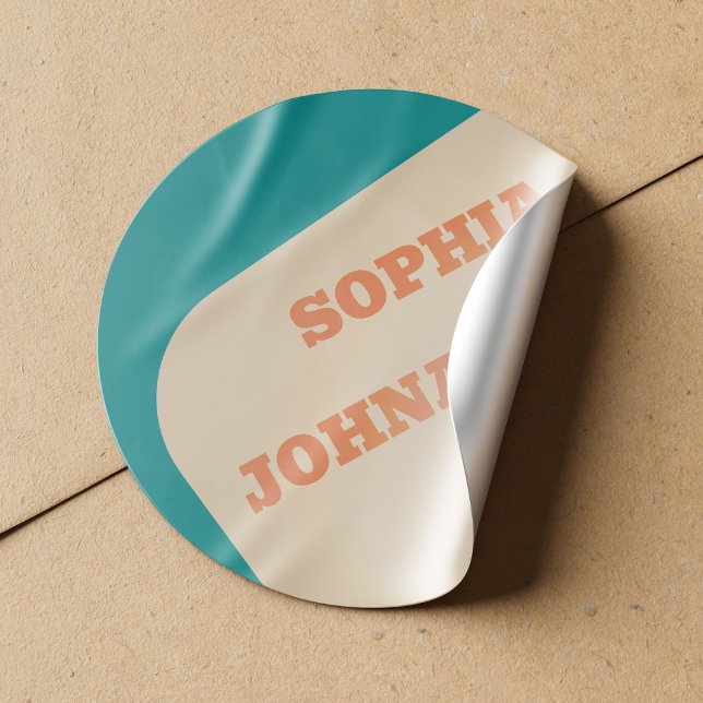 Adesivo Redondo Retro 70s groovy teal orange beige wedding (Criador carregado)