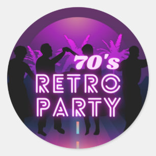 Adesivo Redondo Retro 80s Disco Dance Party Neon Purple Funky