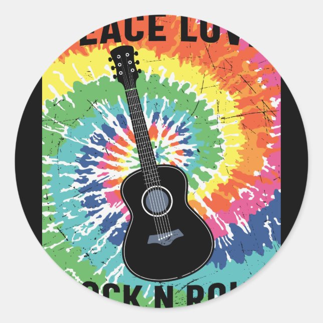 Adesivo Redondo Retro 80s Hippie Peace Love Rock N Roll (Frente)