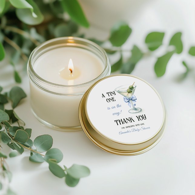 Adesivo Redondo Retro A Tini One Martini Blue Bow Boy Baby Shower (Criador carregado)