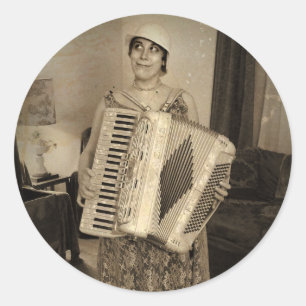 Adesivo Redondo Retro Accordion Girl