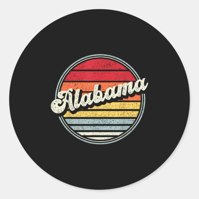 Adesivo Redondo Retro Alabama Home State Style 70s Sunset Men (Frente)