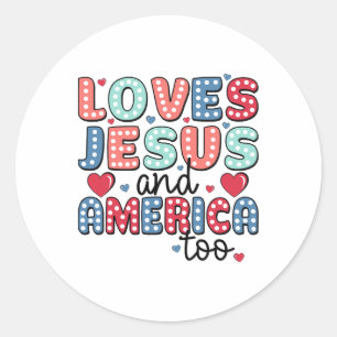 Adesivo Redondo Retro ama Jesus e América a Deus, cristão 4t