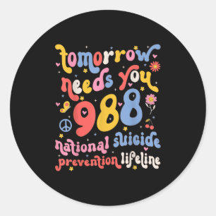 Adesivo Redondo Retro Amanhã Precisa De 988 Para A Prevenção Do Su