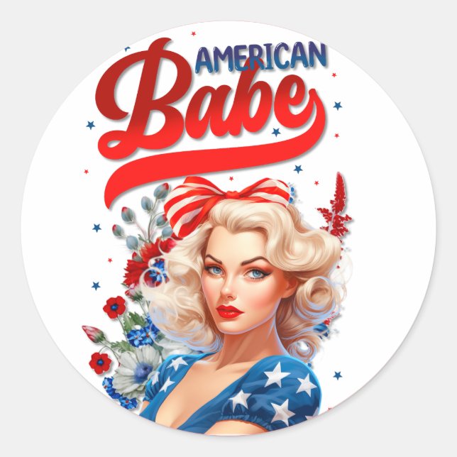 Adesivo Redondo Retro Americano Pinup_ American Babe (Frente)