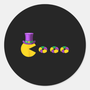 Adesivo Redondo Retro Arcade Gamer Mardi Gras Comendo King Cake Wo