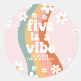 Adesivo Redondo Retro Arco-íris Five é um Clima Rosa de Aniversári