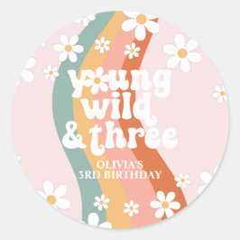 Adesivo Redondo Retro Arco-Íris Young Wild Three Daisy