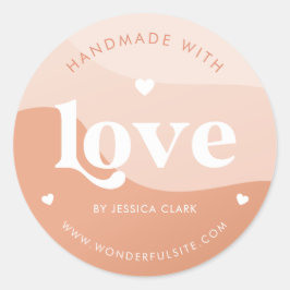 Adesivo Redondo Retro Artesanal com Amor Coração Peach Boho Ondas