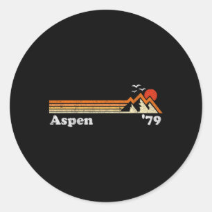 Adesivo Redondo Retro Aspen Ski Resort Colorado Montes Snowboar