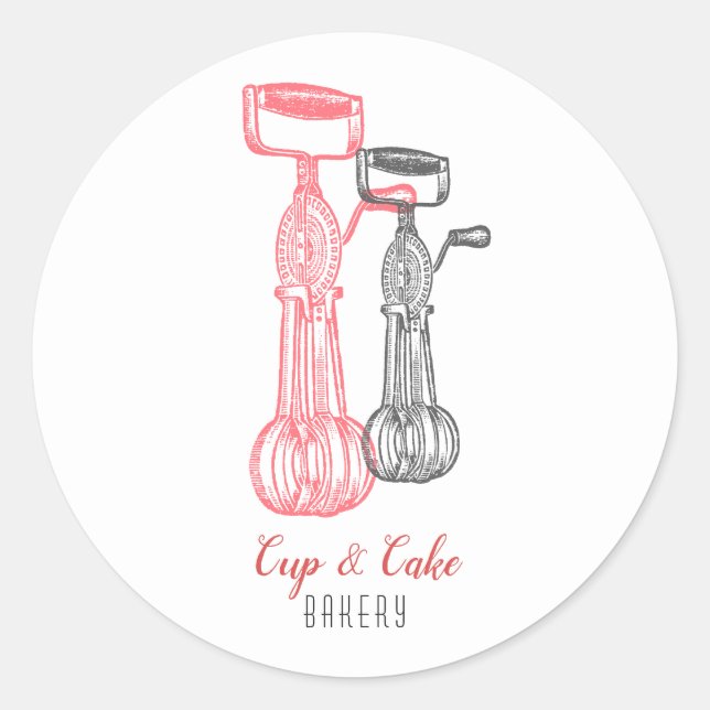 Adesivo Redondo Retro Bakery, padeiro, pastelaria, batedores de ov (Frente)