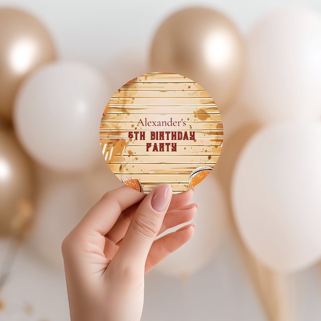 Adesivo Redondo Retro Basketball Court Birthday (Criador carregado)