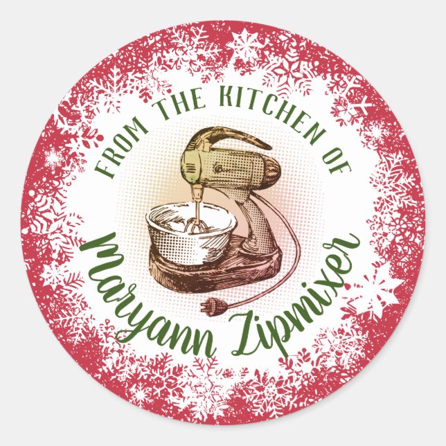 Adesivo Redondo Retro batedor de férias de assar Natal (Frente)