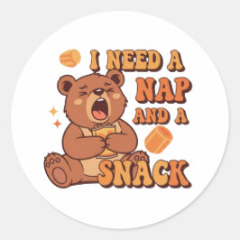 Adesivo Redondo Retro Bear Needs a Nap Vinyl Sticker