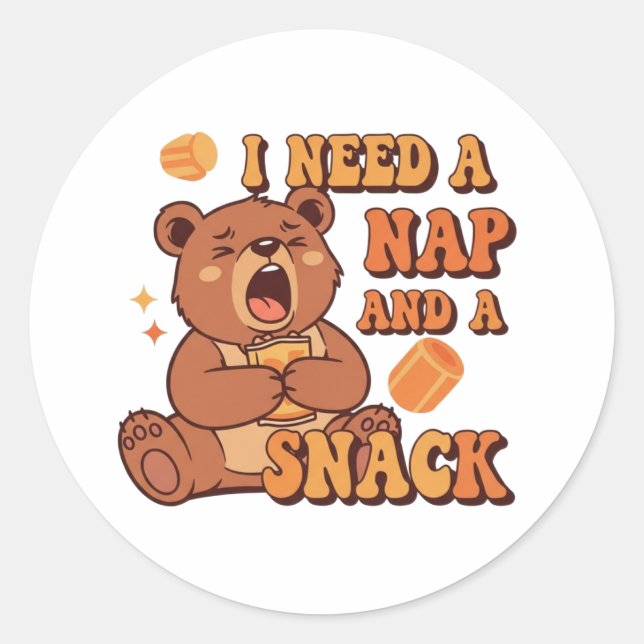 Adesivo Redondo Retro Bear Needs a Nap Vinyl Sticker (Frente)