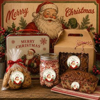 Adesivo Redondo Retro Bege Da Cozinha de Papai Noel Natal