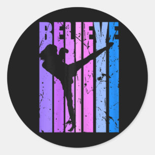 Adesivo Redondo Retro Believe Motivacional Kickboxing Mulheres Men