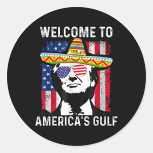 Adesivo Redondo Retro Bem-vindo ao Trump Engraçado do Golfo da Amé