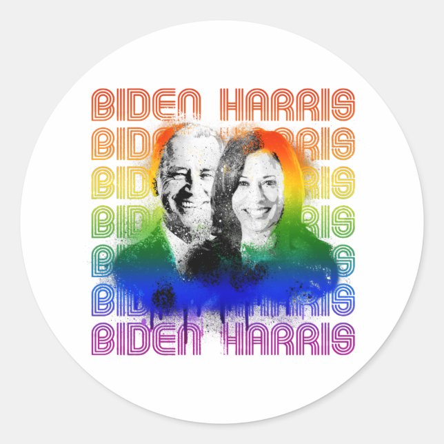 Adesivo Redondo Retro Biden Harris Pride (Frente)