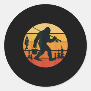 Adesivo Redondo Retro Bigfoot Sasquatch Pescar Presentes Engraçado