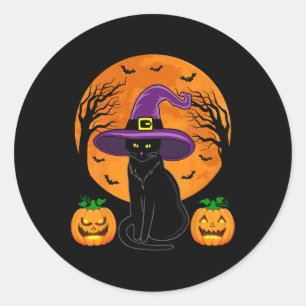 Adesivo Redondo Retro Black Cat Halloween Pumpkin Costume Women Ki