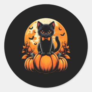 Adesivo Redondo Retro Black Cat Pumpkin Halloween Fall Aut