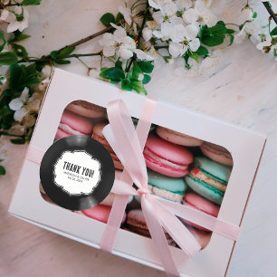 Adesivo Redondo Retro Black & White Vinyl Record Casamento Obrigad