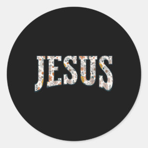 Adesivo Redondo Retro Boho Flor Silvestre Jesus Deus Fé Religioso