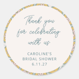 Adesivo Redondo Retro Boho Floral Amarelo Personalizado Obrigado C