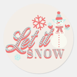 Adesivo Redondo Retro Boneco de Neve Deixe Nevar Natal Clássico Re