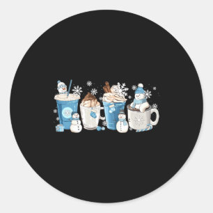 Adesivo Redondo Retro Boneco de Neve Divertido Café C Latte Tempor