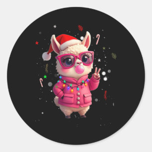 Adesivo Redondo Retro Bonito Alpaca Natal Soprando Goma-Bolha
