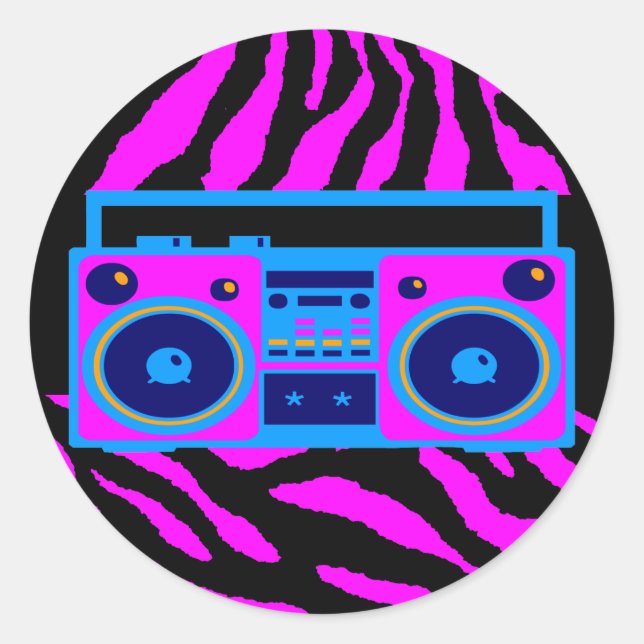 ADESIVO REDONDO RETRO BOOMBOX TIGER STRIPES DO COREY TIGER DE 1980 (Frente)