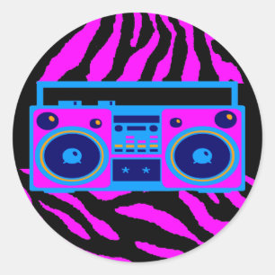 ADESIVO REDONDO RETRO BOOMBOX TIGER STRIPES DO COREY TIGER DE 1980