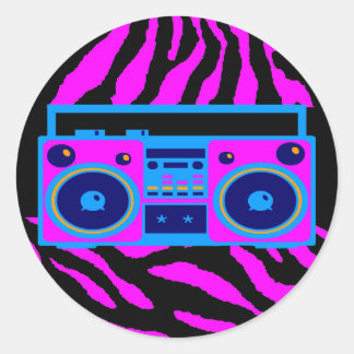 ADESIVO REDONDO RETRO BOOMBOX TIGER STRIPES DO COREY TIGER DE 1980