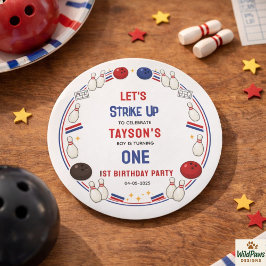 Adesivo Redondo Retro Bowling 1st Birthday Party – Fun Kids 