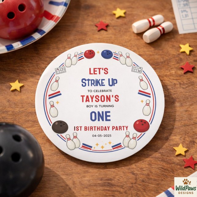 Adesivo Redondo Retro Bowling 1st Birthday Party – Fun Kids  (Retro Bowling 1st Birthday Party – Fun Kids Classic Round Sticker
)