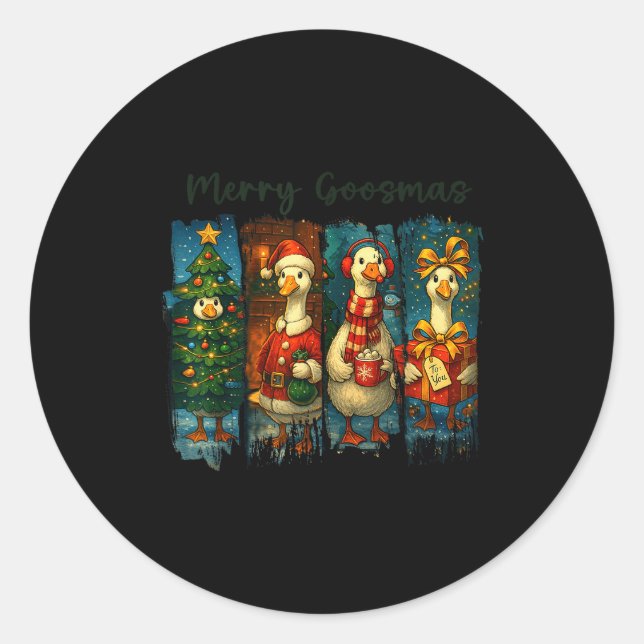 Adesivo Redondo Retro Brushstroke Goose Christmas Merry Goosmas Xm (Frente)
