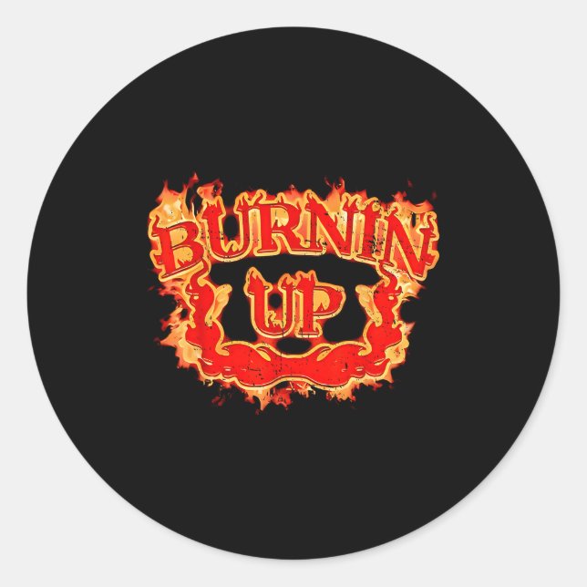 Adesivo Redondo Retro Burnin Up Flames Vintage  (Frente)
